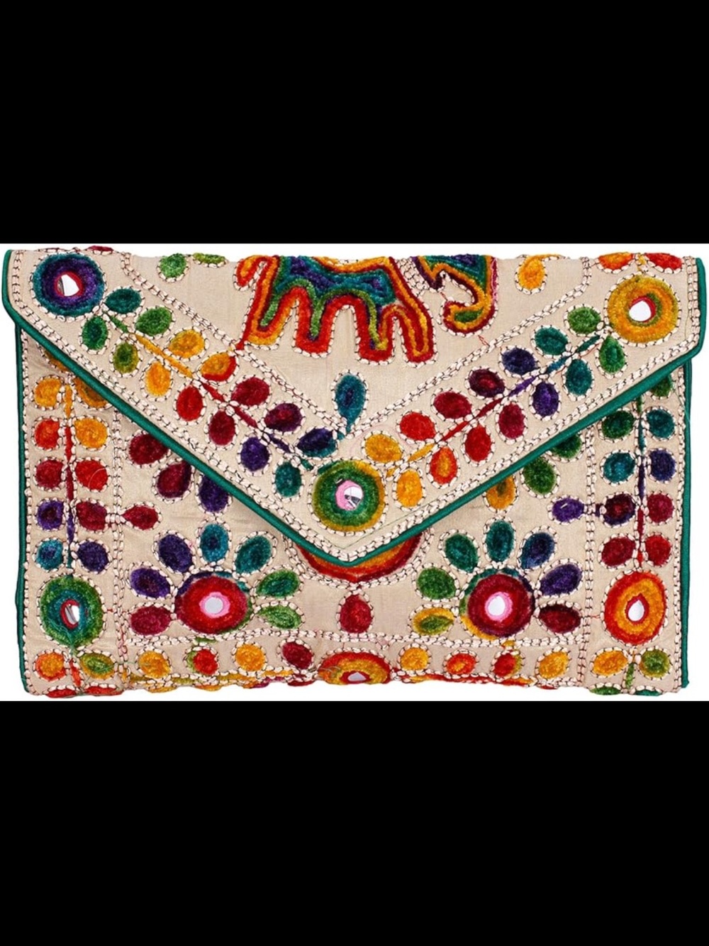Jaipuri Art Sling Bag - Foldover Clutch
Purse with Traditional Indian
Embroidery - Picture 8 of 8